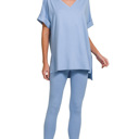 Small Spring Blue Buttery Soft Microfiber Short Sleeve Loungewear Set | S-3X