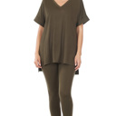 Small Dark Olive Buttery Soft Microfiber Short Sleeve Loungewear Set | S-3X