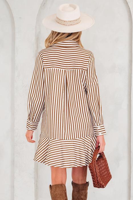 Striped Ruffle Hem Collared Mini Dress | S-XL