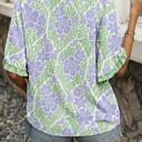  Floral Ruffle Colorblock Trim Blouse | S-XL