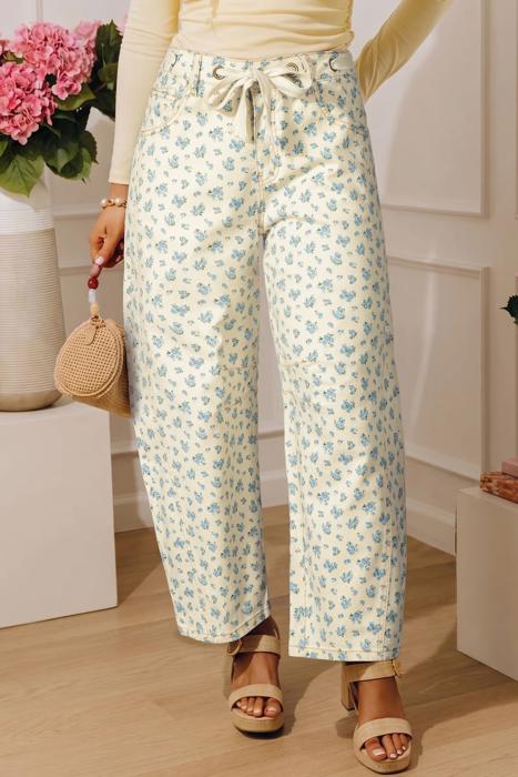 Floral Knot Waist Barrel Jeans | S-XL