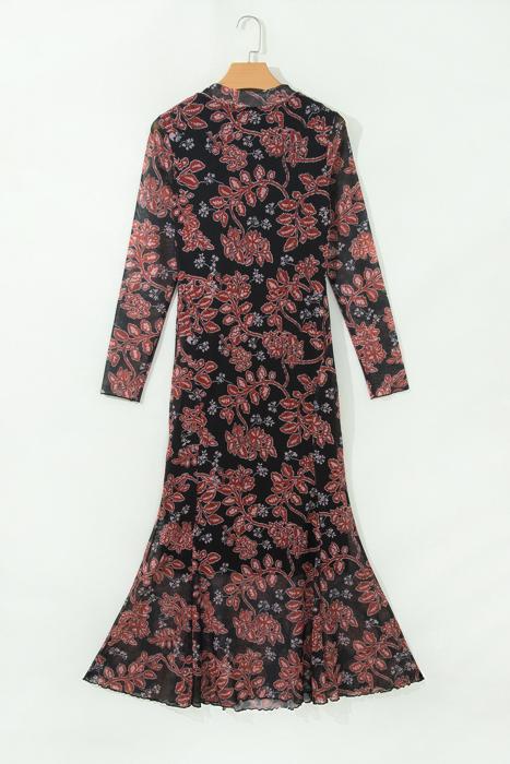 Midnight Bloom Retro Floral Mesh Dress | S-XL