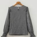 Plaid Shirred Cuff Long Sleeve Blouse | S-XL