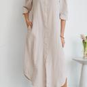  Striped Collar Half Sleeve Shirt Maxi Dress | S-XL