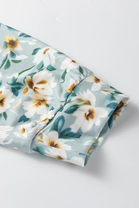 Ribbed Floral Contrast Long Sleeve Top | S-XL