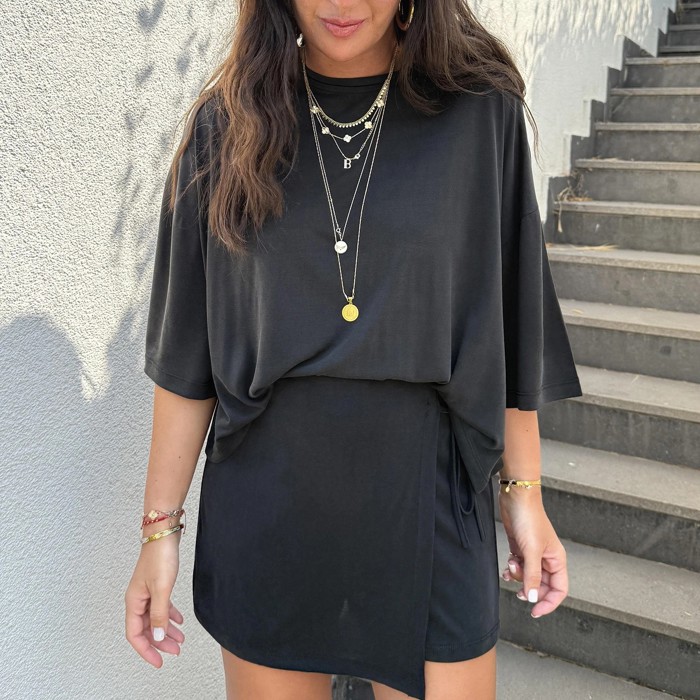 Relax Fit Tie Wrap Oversized Skort Set | S-XL
