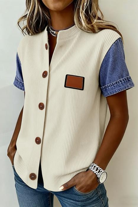 Ribbed Denim Patch Shirt | S-XL
