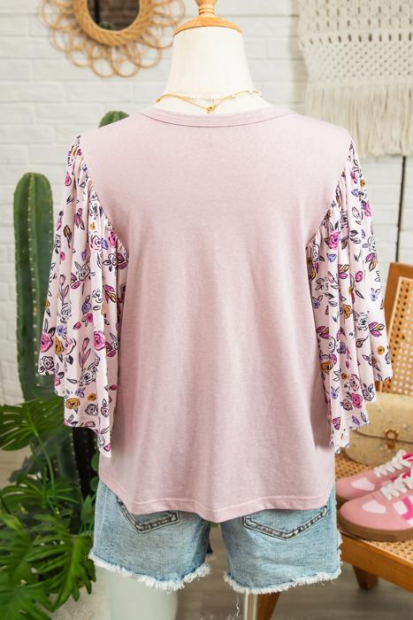 Contrast Floral Patchwork Flowy Half-Sleeve Blouse | S-XL