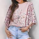  Contrast Floral Patchwork Flowy Half-Sleeve Blouse | S-XL
