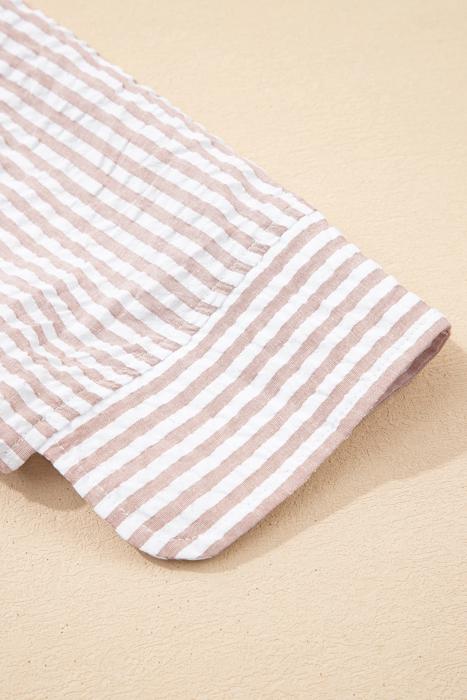 Striped Collar Half Sleeve Shirt Maxi Dress | S-XL