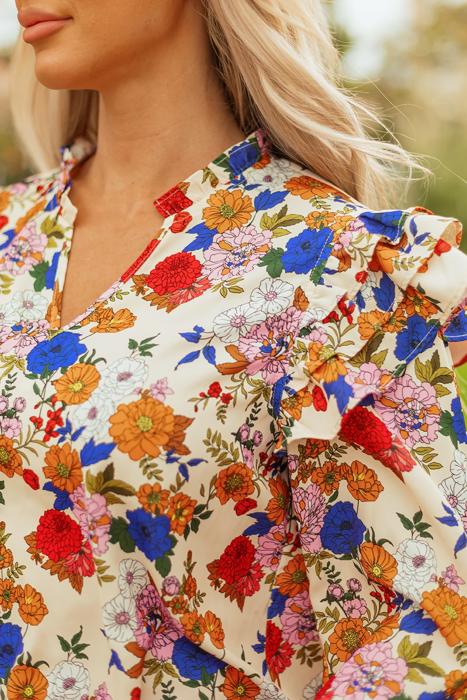 Floral Charm Ruffle Shoulder Blouse | S-XL