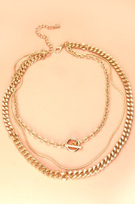 3 Row Chain Toggle Layer Necklace | Free shipping