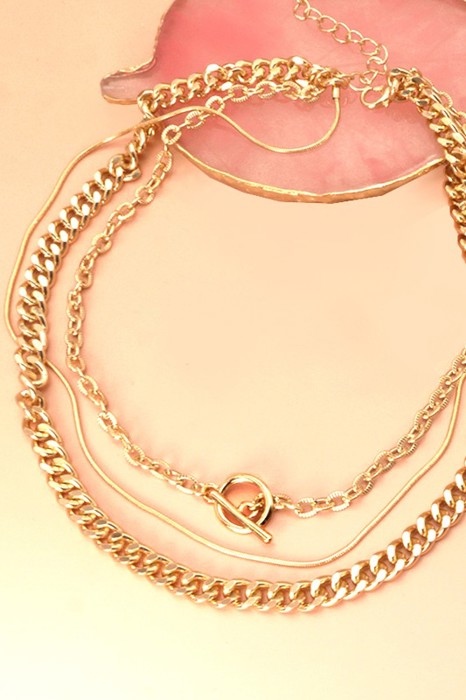 3 Row Chain Toggle Layer Necklace | Free shipping