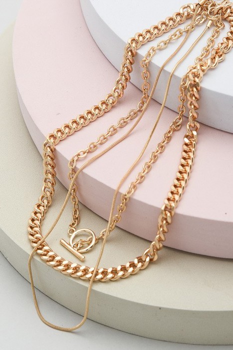 3 Row Chain Toggle Layer Necklace | Free shipping