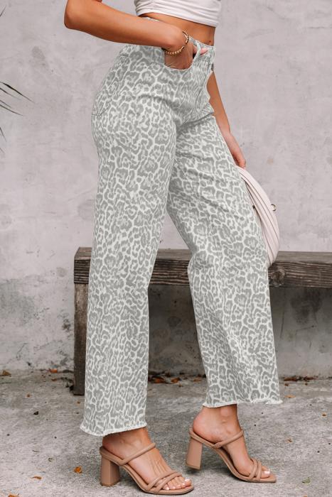 High Waisted Leopard Wide Leg Jeans