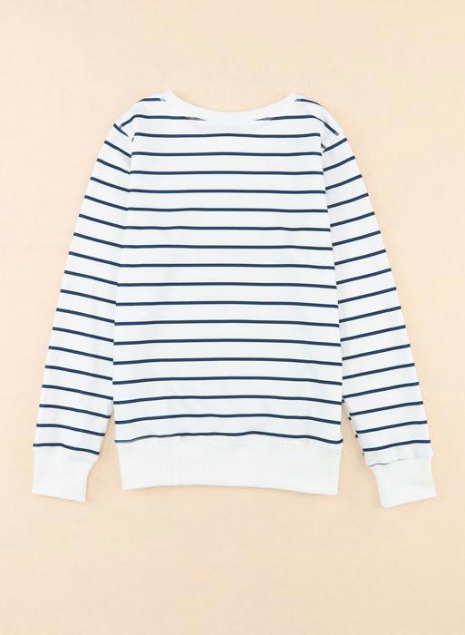 Striped Ribbed Trim Long Sleeve Top