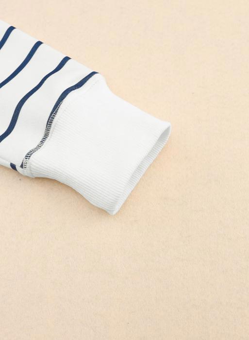 Striped Ribbed Trim Long Sleeve Top