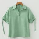  Striped Collared Split Neck Blouse | S-XL