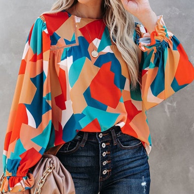 Abstract Ruffled Sleeve Blouse | Free Shipping