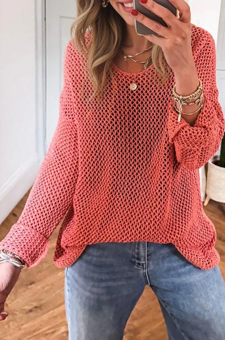 Crochet Open-Knit Sweater Top | S-XL