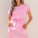  Cuffed Sleeve Patchwork Drawstring Mini Dress | S-XL