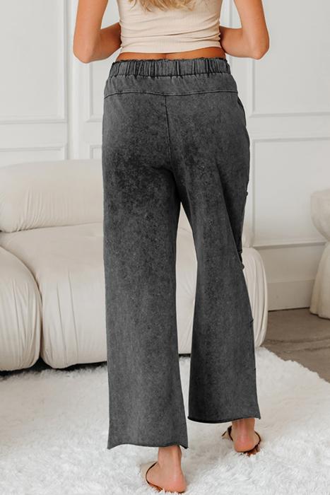 Lace-Up Raw Hem Patched Pocket Pants | S-XL