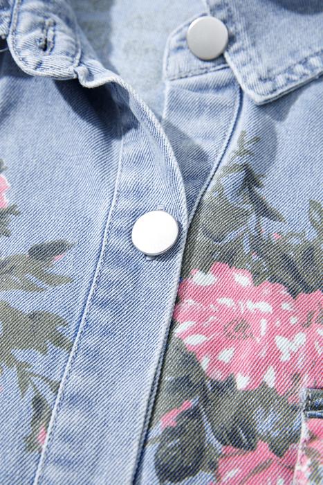 Floral Print Denim Button-Down Shift Dress | S-XL