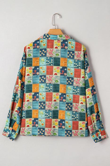 Spring Boho Bloom Print Roll Up Sleeve Blouse | S-XL
