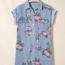 Floral Print Denim Button-Down Shift Dress | S-XL