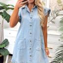  Classic Chic Ruffle Collar Denim Dress | S-XL