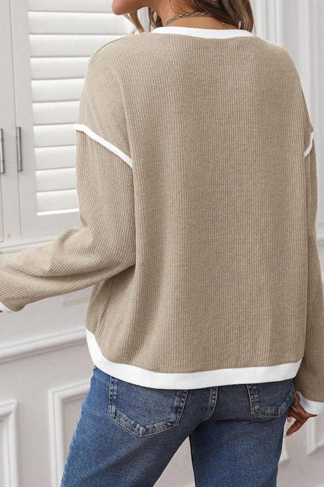 Contrast Trim Drop Shoulder Knit Top | S-XL