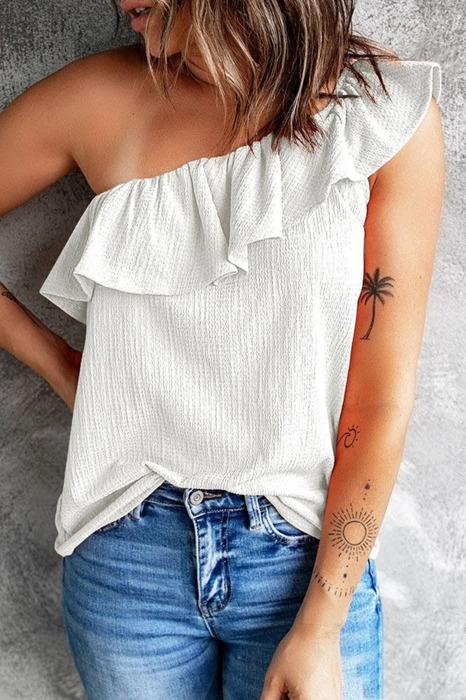 One Shoulder Ruffle Tank | S-2XL