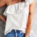 Small White One Shoulder Ruffle Tank | S-2XL