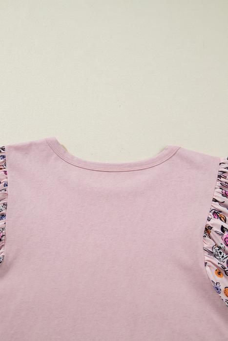 Contrast Floral Patchwork Flowy Half-Sleeve Blouse | S-XL