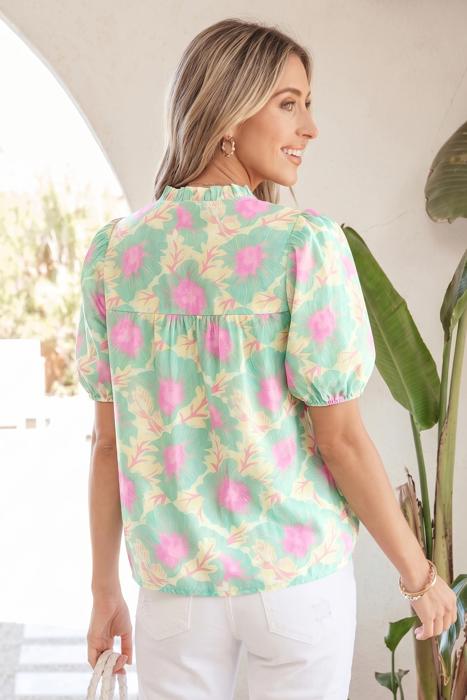 Floral Grace Bubble Sleeve Blouse | S-XL