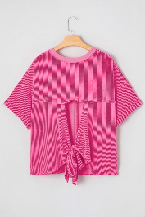 Spiral Ribbed Bow-Back Oversized Tee | S-XL