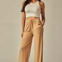 Small Nude Stretchy Ribbed Drawstring Pocket Wide Leg Pants