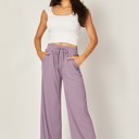 Small Smoked Eggplant Stretchy Ribbed Drawstring Pocket Wide Leg Pants