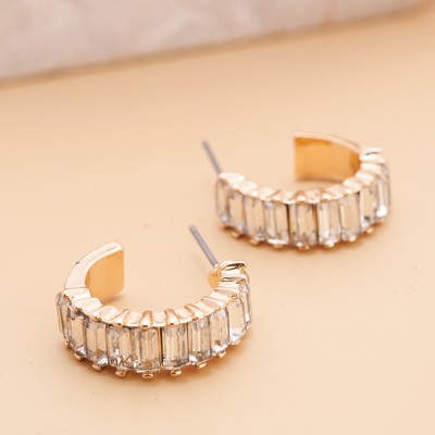 Baguette Stone Circle Hoop Earrings