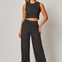  Crinkle Textured Cropped Top 2pc Loungewear Set