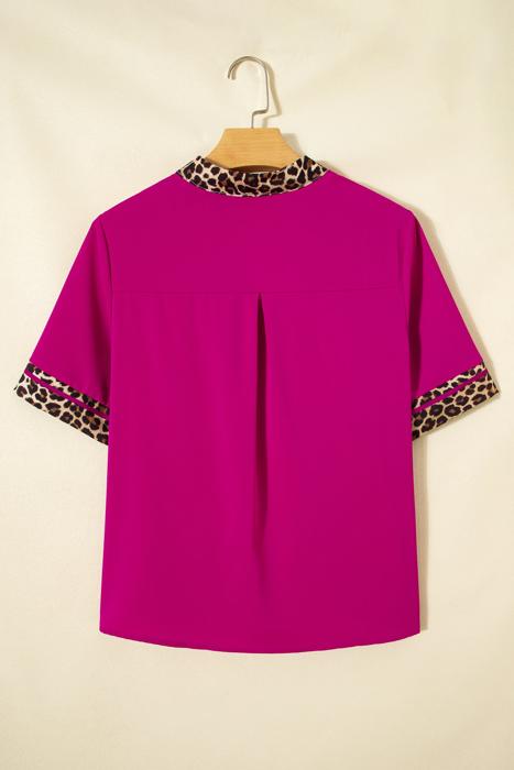 Leopard Patchwork Split Neck Blouse | S-XL