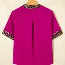  Leopard Patchwork Split Neck Blouse | S-XL