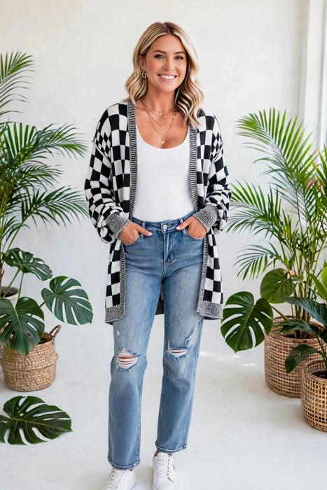 Urban Check Open-Front Cardigan | S-XL