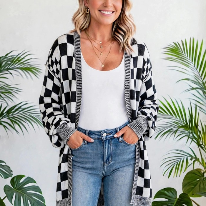 Urban Check Open-Front Cardigan | S-XL