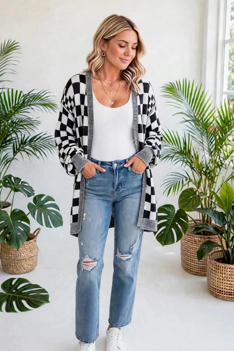 Urban Check Open-Front Cardigan | S-XL