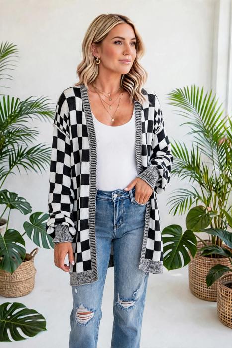 Urban Check Open-Front Cardigan | S-XL