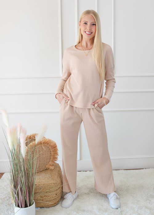Textured Long Sleeve Tops and Pants Lounge Set | S-2XL