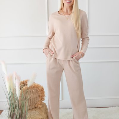 Textured Long Sleeve Tops and Pants Lounge Set | S-2XL