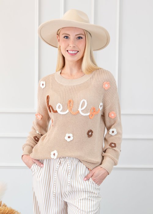 Hello Fall Embroidered Knit Loose Sweater | S-XL
