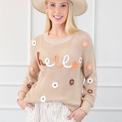 Hello Fall Embroidered Knit Loose Sweater | S-XL